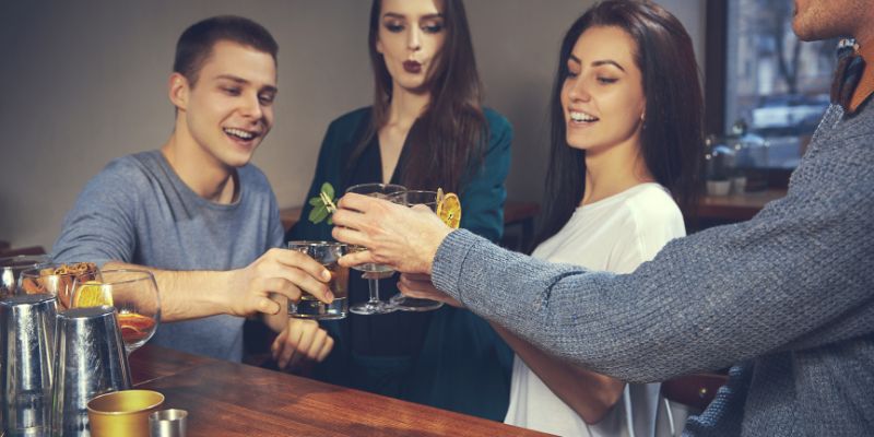 friends talking bar
